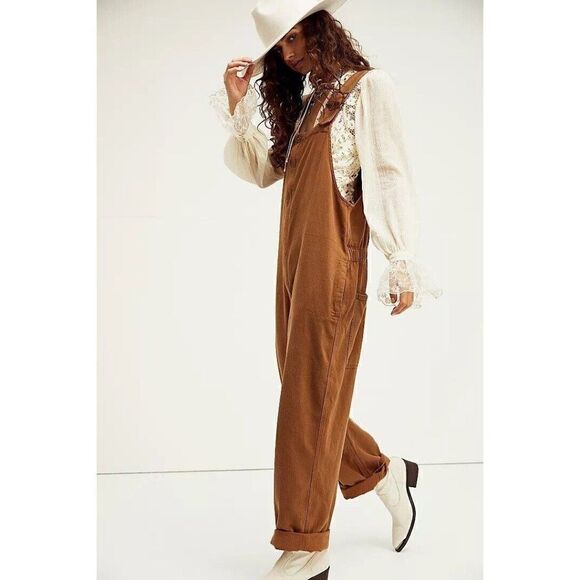 Free People Pants - NWT FREE PEOPLE Sz M HUNTER DENIM OVERALLS IN KHAKI OVERDYE